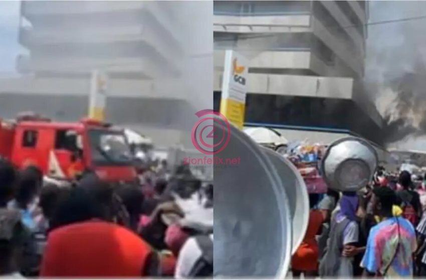 LIVE VIDEO: Fire Guts Kantamanto GCB Bank; Traders Run For Their Lives