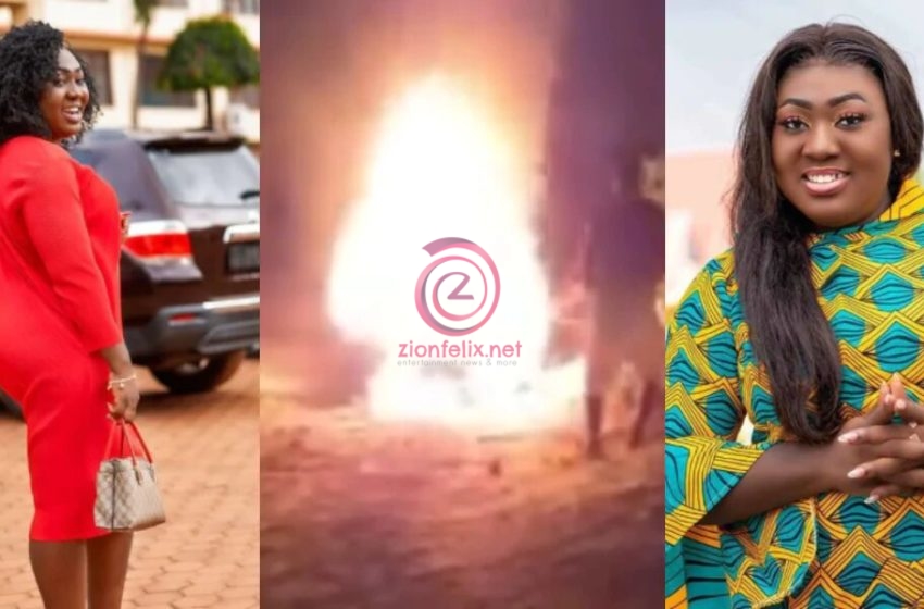 Unknown Persons Set The Expensive Car Of Actress Bridget Serwaah Agyemang On Fire For No Reason – Shocking Video Hits Online