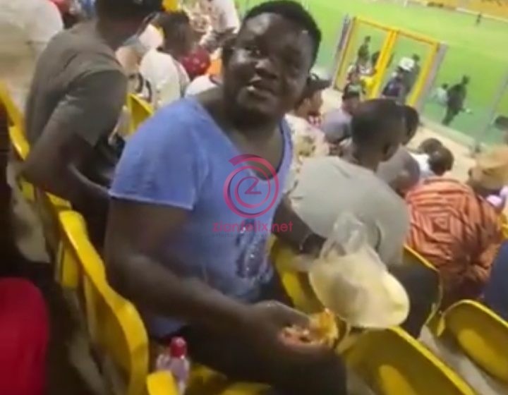 Watch Moment An Accra Hearts Of Oak Fan Was Spotted With Banku And Okro Soup In The Stadium (Video)