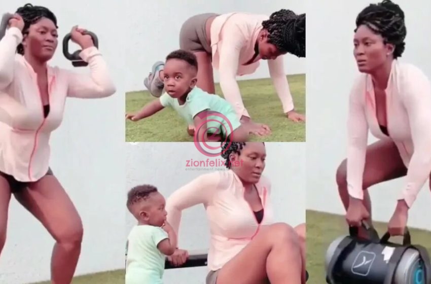 Sarkodie’s Wife, Tracy Sarkcess Shares Rare Video Of Her Daily Workout Routine That Captures Her Son, MJ Crawling (Video)