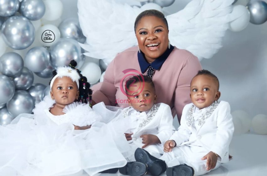 Adorable Photos Of Rev Obofour And Wife, Bofowaa’s Triplet Looking All Grown Up As They Turn Age One