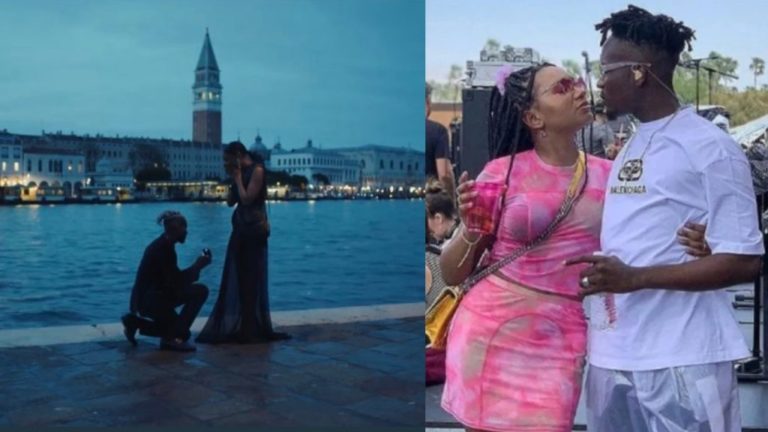 Video: Mr Eazi officially proposes to longtime girlfriend in London