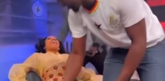 “I can’t breathe” – Serwaa Amihere says as she gasps for air after overtightening her stomach to look good on TV Serwaa Amihere wasit trainers