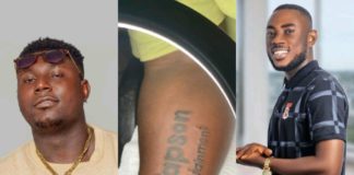 Bobo Dada Bee Tattoos Name Of His New Record Label Boss, Papson On His Hand; Reveals Why (+Video)