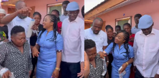 Agya Koo ‘Collapses’ As The Beautiful Wife Of Wayoosi Surprises Him With A Birthday Party On Set – Watch Video