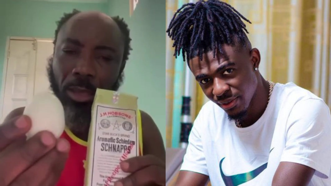 Big Akwes shows schnapps and local eggs as he threatens to curse Frank Naro to de@th if he denies not trying to use Kumawood stars for sacrifice