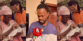VIDEO: Fameye dashes Yaa Jackson’s newborn baby a bundle of dollars during his surprise visit to the new mother