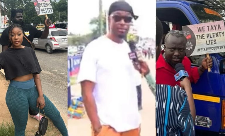 Efia Odo, EL, John Dumelo, SK Dele, Other Top Ghanaian Celebrities Show Up At Day 2 Of #OccupyJulorbiHouse Protest Despite Police Resistance