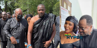 Former President John Mahama, Ibrahim Mahama, Desmond Elliot, Sonnie Badu, And Other Bigwigs Commiserate With John Dumelo At His Mother’s Burial – Watch Videos