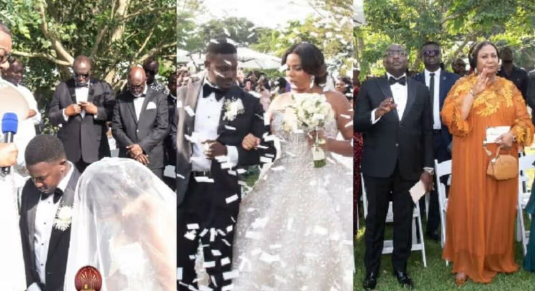 The pastor's daughter married James Nii-Tetteh Chinery-Hesse at a luxurious ceremony marked by smiles and celebration held on December 23. While the Bishop's connection to the ruling NPP party is unknown, images from the ceremony widely shared on social media show that the elegant garden wedding was attended by numerous high-profile government officials. Among the distinguished guests were Vice-President Dr. Mahamudu Bawumia and the First Lady, Rebecca Akufo-Addo. Former Trade Minister, now aspiring to be an Independent Presidential candidate after breaking away from the NPP, Alan John Kyerematen, was also present at the wedding held at the Anagkazo Bible and Ministry Training Center in Mampong. Presiding Archbishop and General Overseer of the Action Chapel International Ministry, Archbishop Nicholas Duncan-Williams, was captured officiating the marriage ceremony. See more photos from the wedding below.