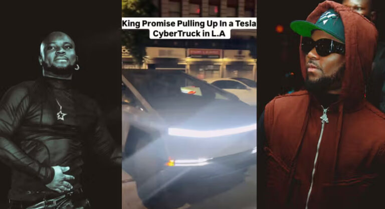 King Promise pulls up in a 2024 Tesla Cybertruck (Video)