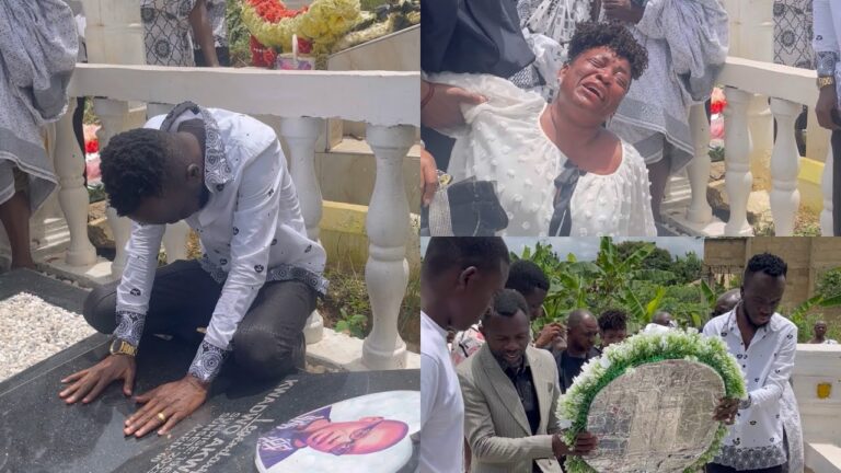 Akwaboah And Sister Breakdown In Tears During A Visit To Their Father’s Tomb A Year After His Death (Video)