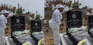 Empress Gifty visits mother’s grave to sprinkle oil and powder