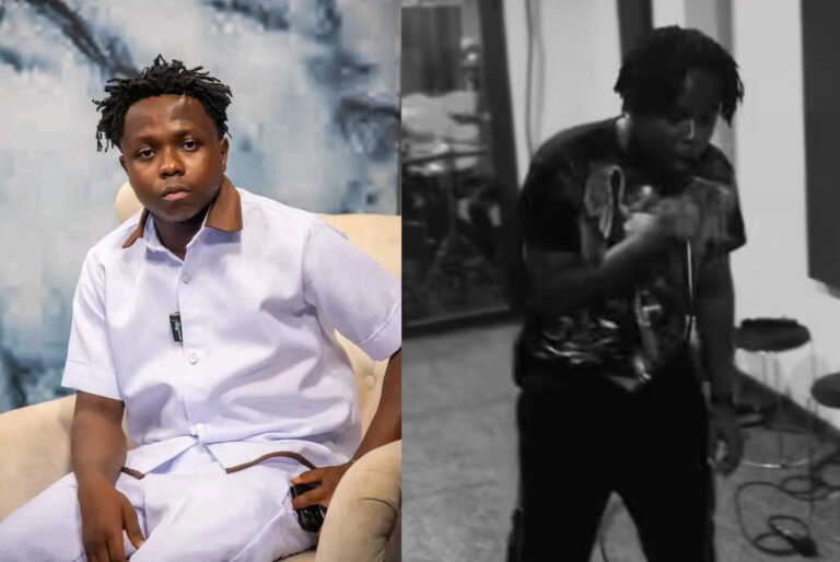 Kyekyeku Gets Netizens Talking As He Hits The Studio To Deliver A Powerful Rendition Of Kelvynboy’s Song – Watch Video
