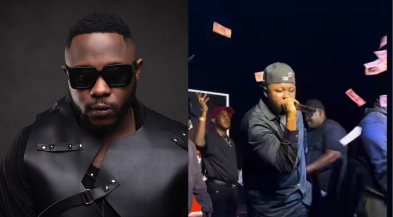 Watch Video Of Hilarious Moment Medikal Tells Fan To Stop Spraying One Ghana Cedi Notes On Him As He Performs